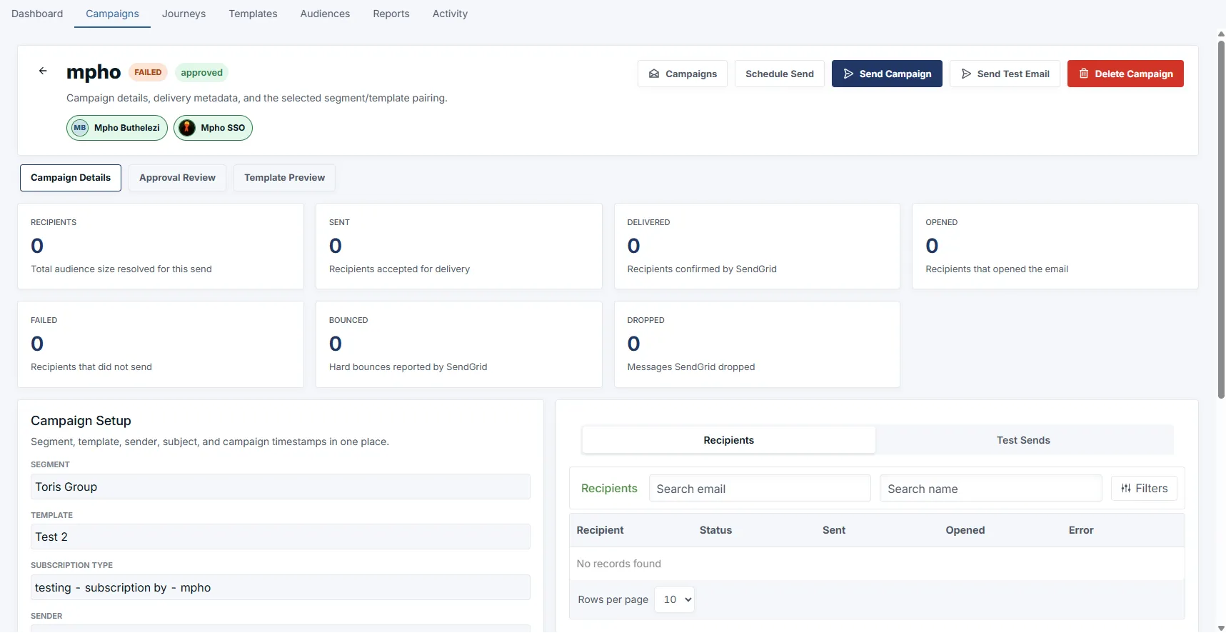 Campaign Configuration page