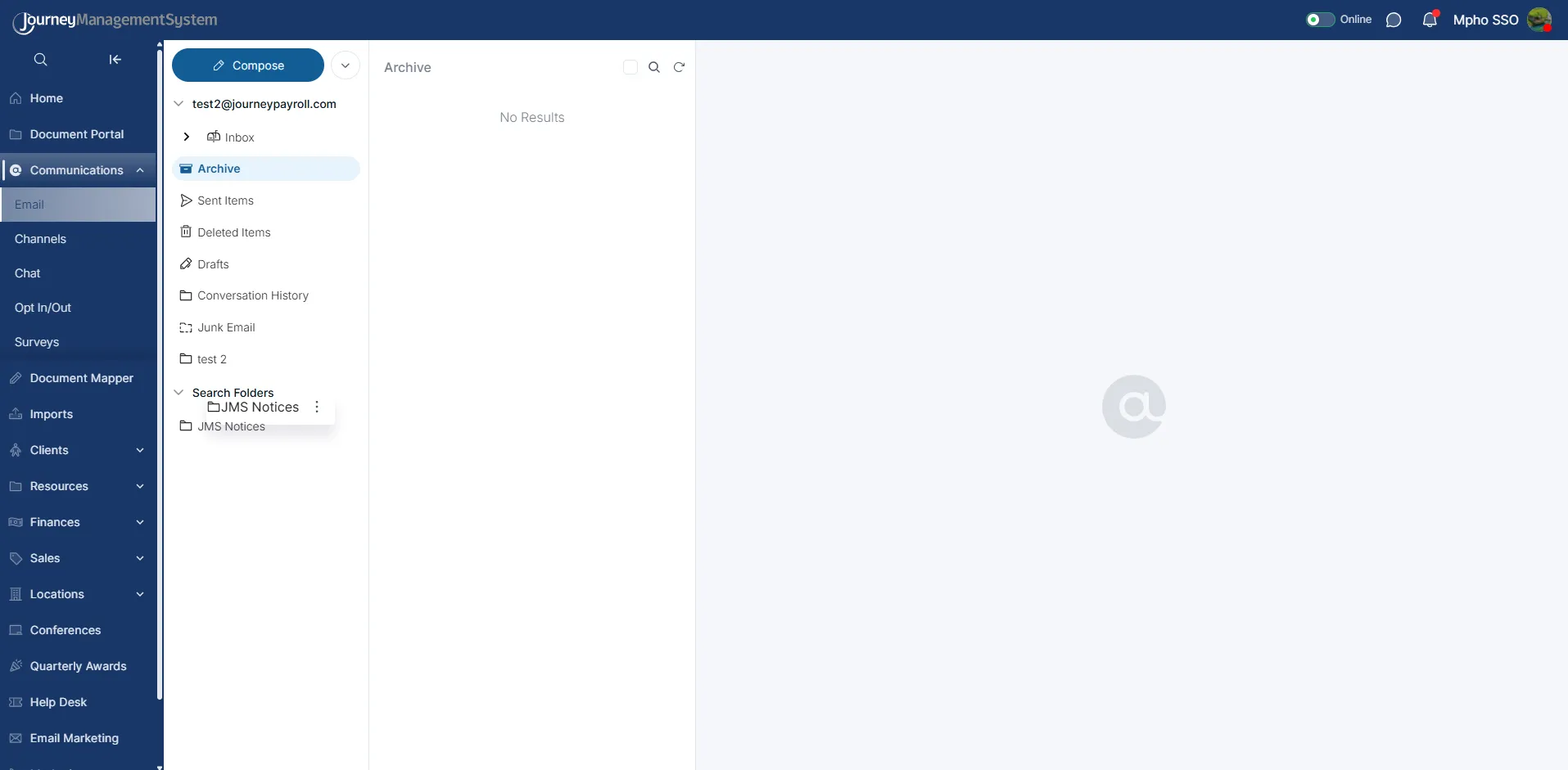 Archive folder selected with no results