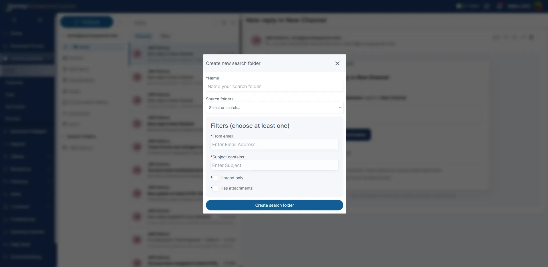 Create new search folder form