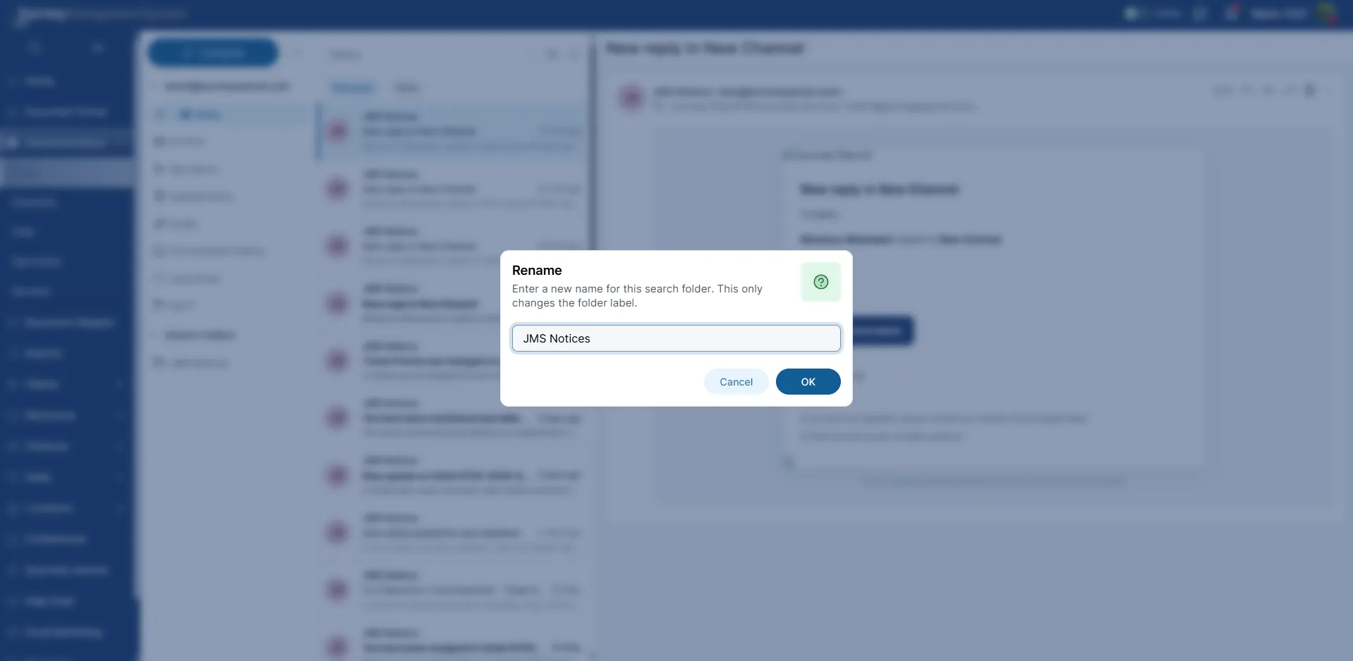 Rename search folder dialog