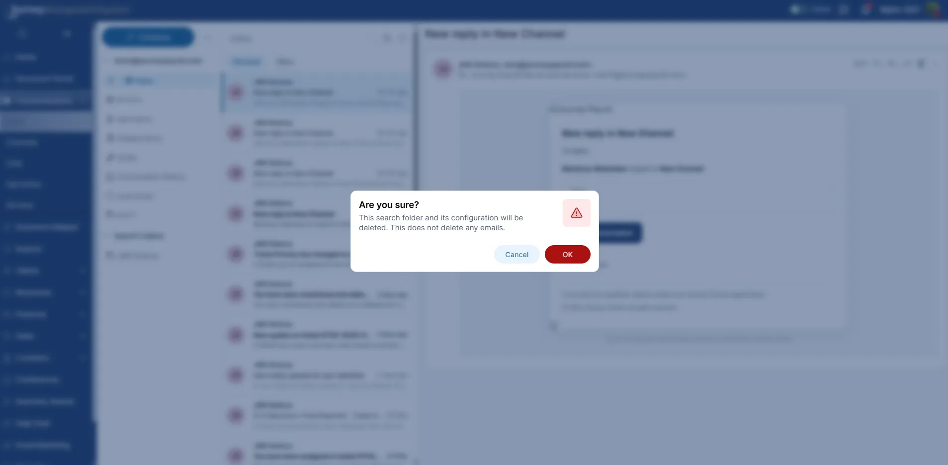 Delete search folder confirmation dialog