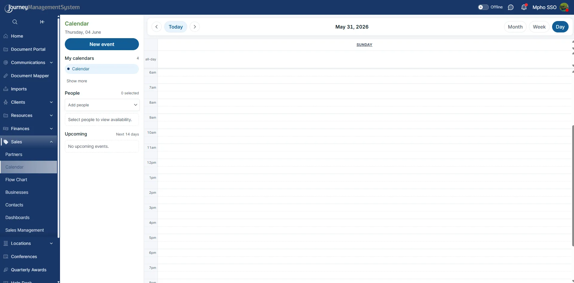 Sales Calendar day view showing May 31, 2026