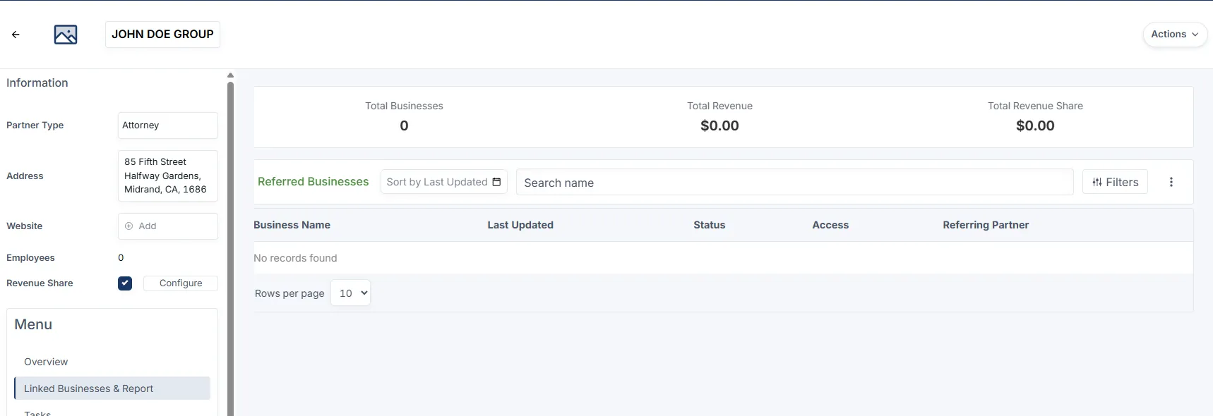 Linked Businesses & Report